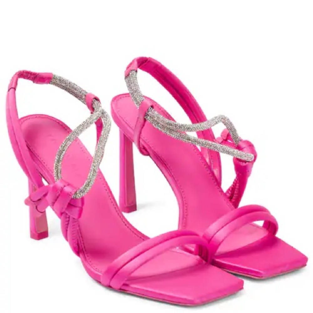 New Simkhai Cassie Crystal Strappy Satin Heels Pink Size 39